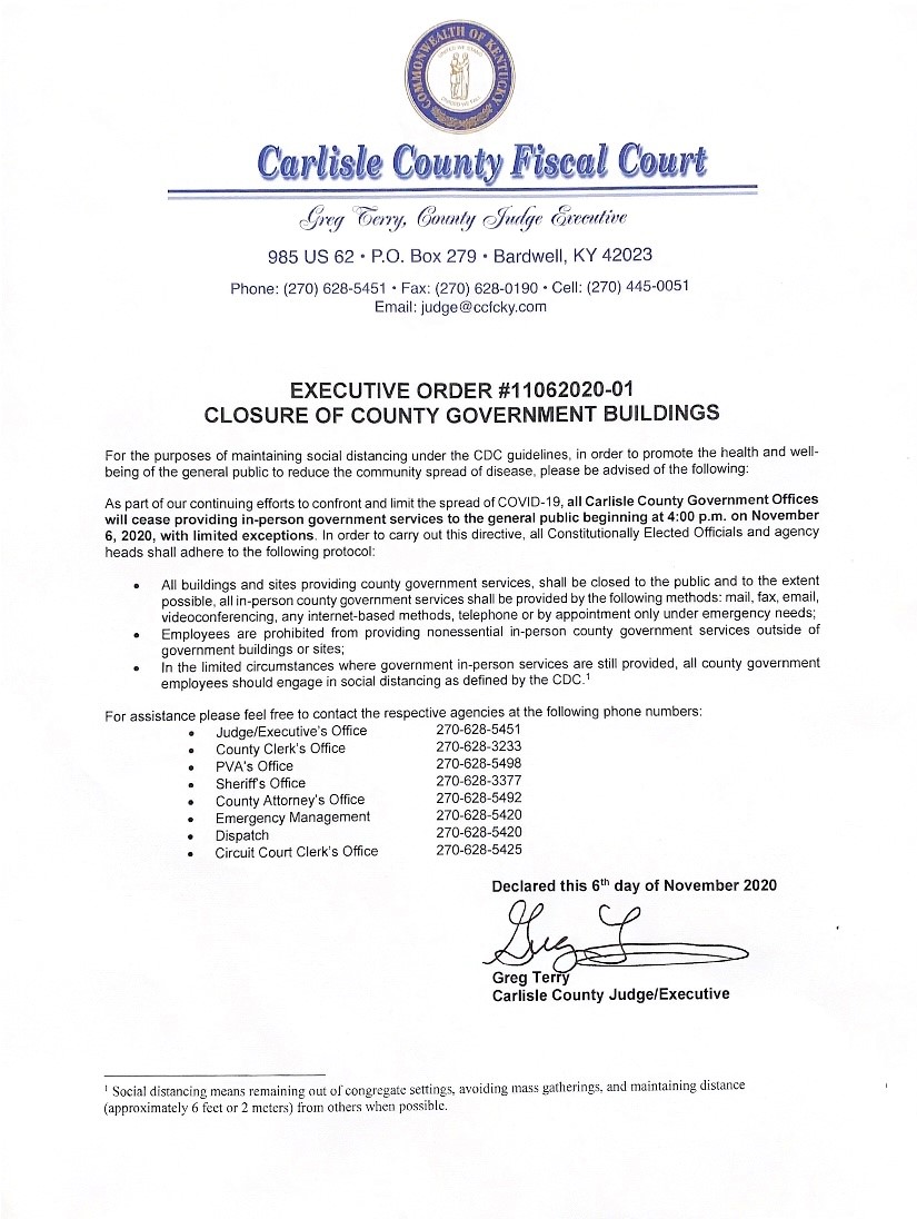 Copy of Executive Order Closing Courthouse 11.6.2020